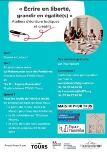 Ateliers d'écriture ludiques et créatifs "Ecrire en liberté, grandir en égalité(s)"
