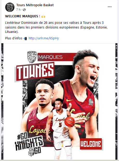 Capture d'écran - Page Facebook Tours Métropole Basket