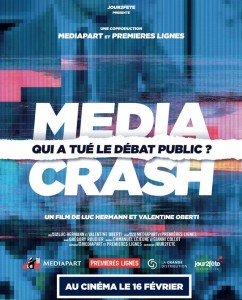 L'affiche du documentaire "Media Crash - Qui a tué le débat public ?" co-réalisé par Luc Hermann et Valentine Oberti - Capture d'écran : Hugo Beaufreton ( 09/05/2022)