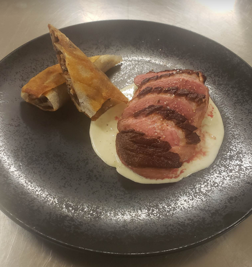 Magret de canard, croustillant de champignons