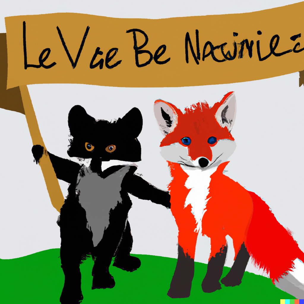 Un renard et un blaireau manifestent, image réalisée avec Dall-e