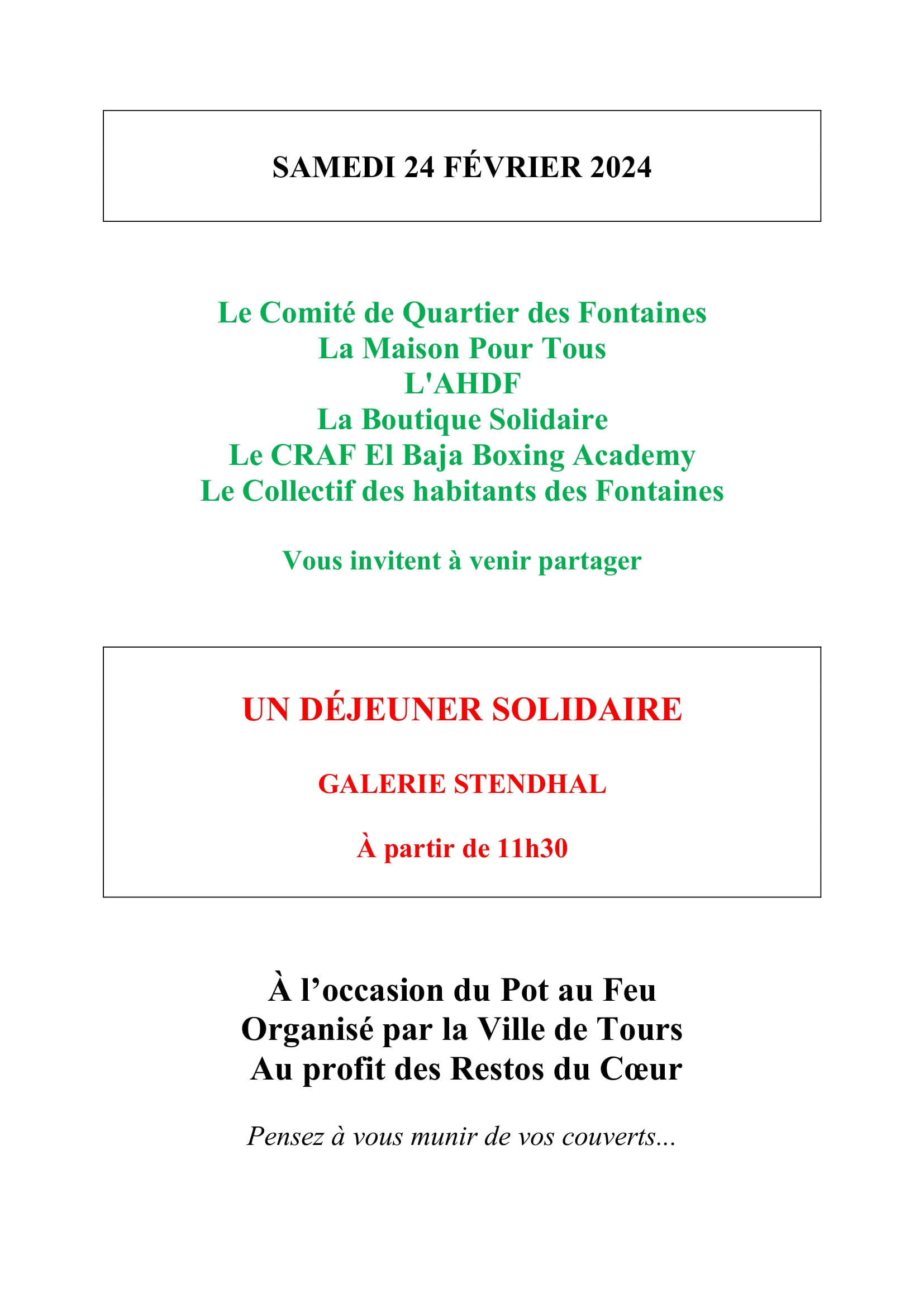 Déjeuner solidaire - Quartier des Fontaines - 24 février 2024