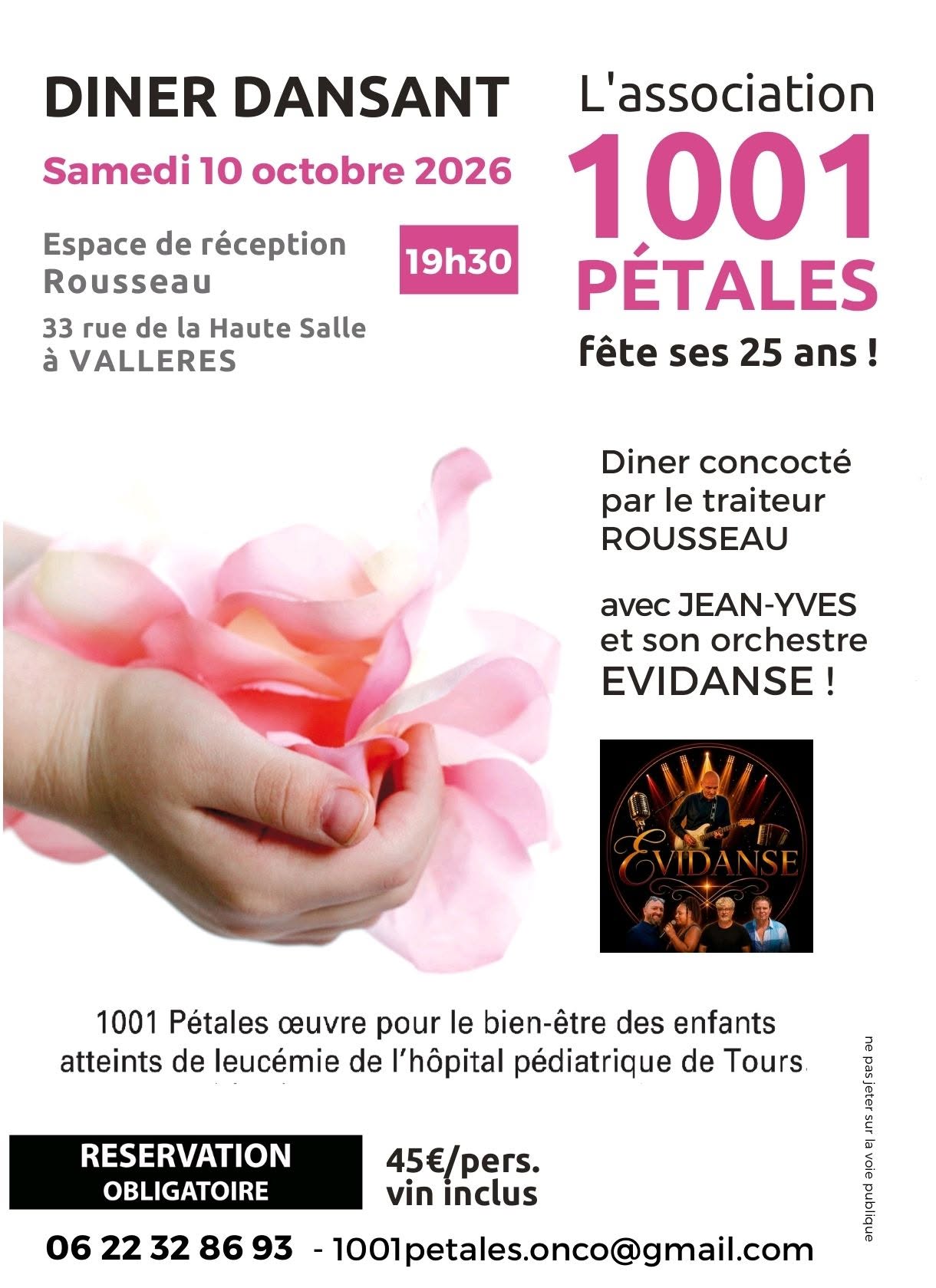 Diner Dansant Association 1001 Pétales Samedi 10 Octobre 2026